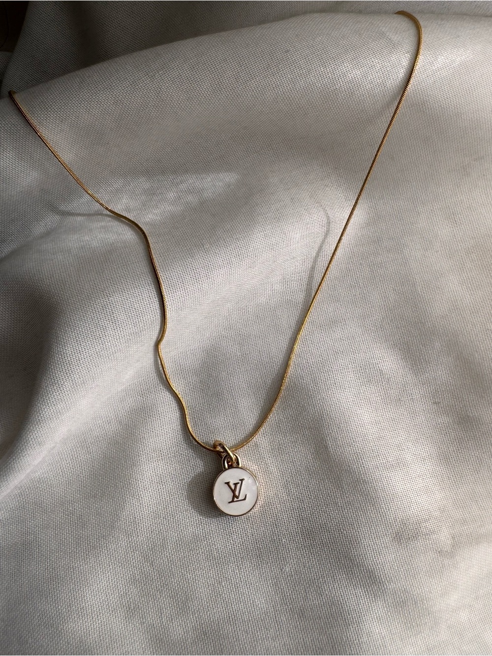 LV Louis Vuitton Upcycled Monogram Pendant Necklace - white and gold